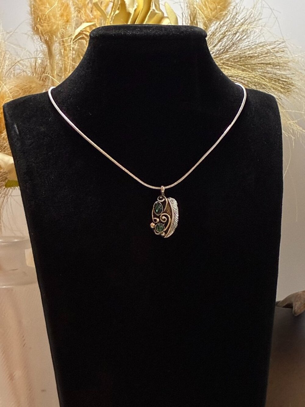 Artisan 925 Sterling Silver Abalone Paua Shell Feather Pendant Necklace